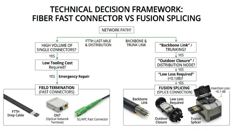 Decision framework for choosing fiber optic fast connector or fusion splicing Decision framework for choosing fiber optic fast connector or fusion splicing